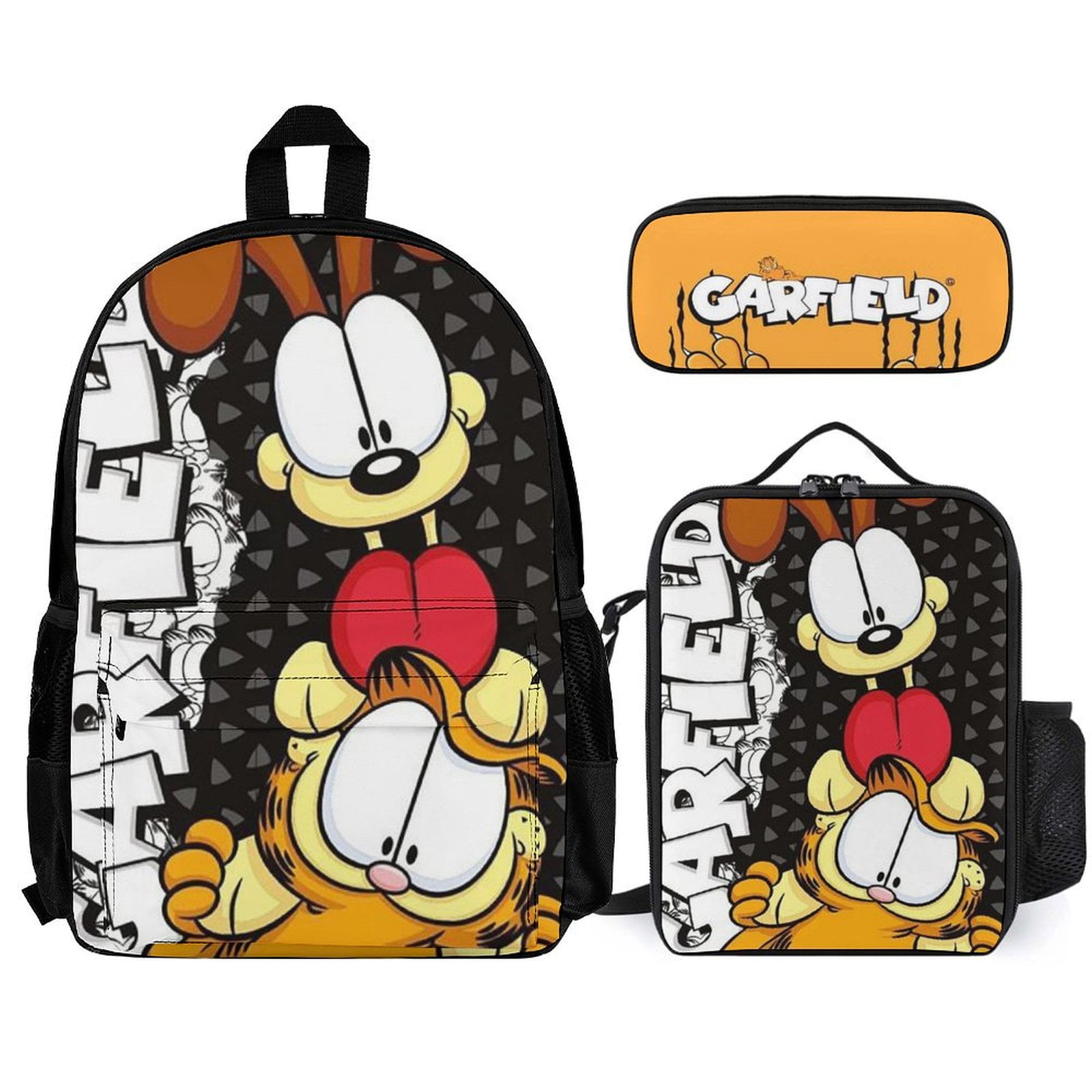 CSXMKLY Garfield Backpack Bag Adjustable Shoulder Daypack Laptop Bag with Lunch Box Pencil Case Schoolbag 3 Piece Set Combination