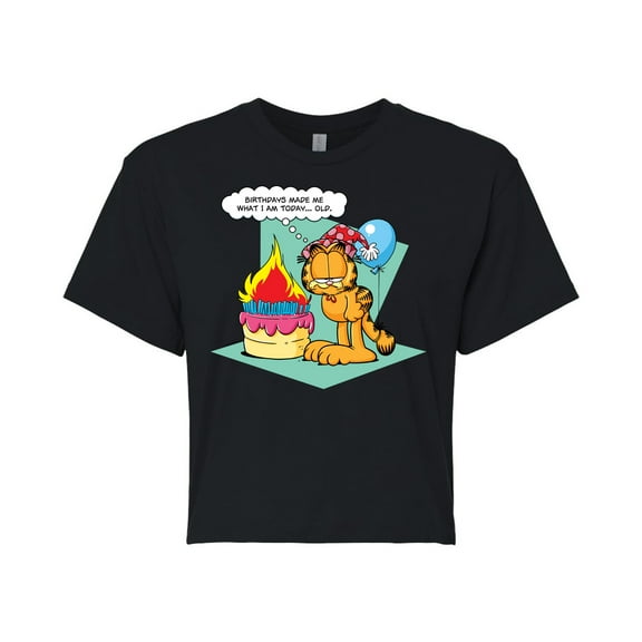 Garfield - Birthday's Make Me Old - Juniors Cropped Cotton Blend T-Shirt