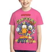 ELSXQ Garfield Boys Girls T Shirt Kids Short Sleeve Crewneck 3d Printed Graphic Shirts For Kids Youth X-Small