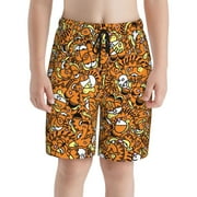 TKBIIUDS Garfield Boys Swim Trunks Quick Dry Swimwear Surfing Bathing Suit Drawstring Elastic Waist With Mesh Lining