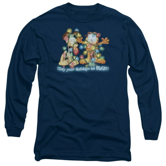 Garfield Bright Holidays Long Sleeve Adult 18/1 T-Shirt Navy