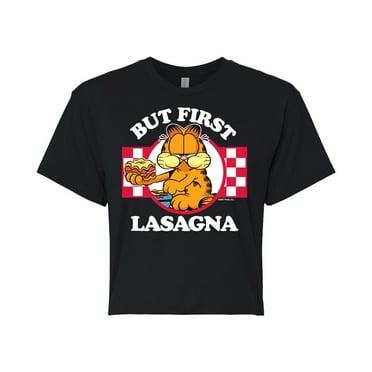 Garfield - But First Lasagna - Juniors Cropped Cotton Blend T-Shirt