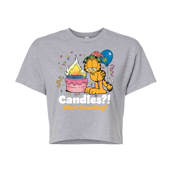 Garfield - Candles Who's Counting - Juniors Cropped Cotton Blend T-Shirt
