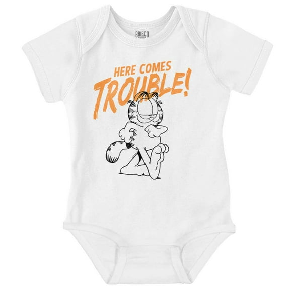Garfield Cartoon Here Comes Trouble Romper Boys or Girls Infant Baby Brisco Brands 6M