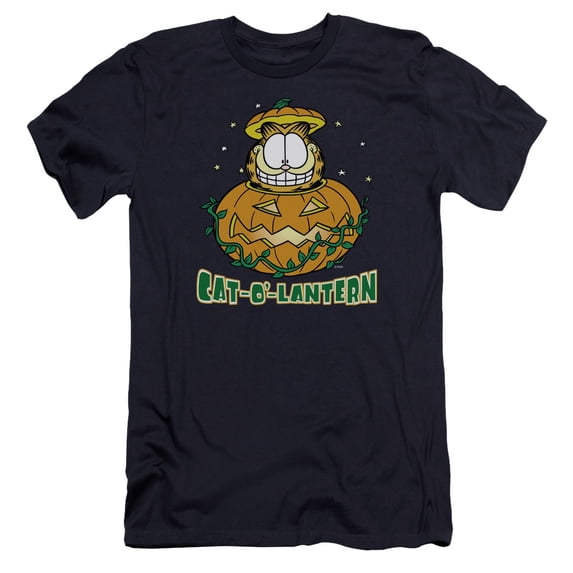 Garfield Cat O Lantern Premium Canvas Adult Slim Fit 30/1 T-Shirt Navy