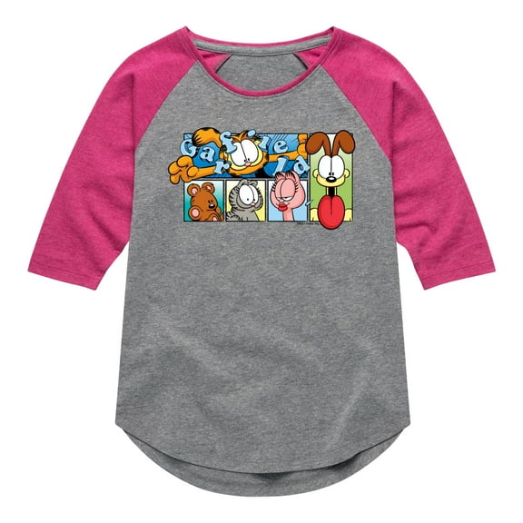 Garfield - Character Grid - Toddler And Youth Girls Raglan Graphic T-Shirt
