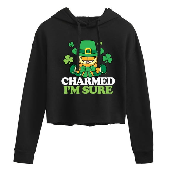 Garfield - Charmed I'm Sure - Juniors Cropped Pullover Hoodie