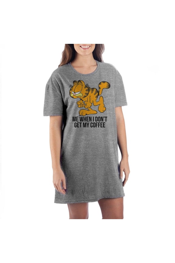 Garfield Classic Cartoon Character Women's Grey Short Sleeve Shirt-XL