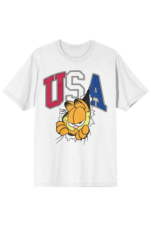 Garfield Classic Cat Cartoon USA Mens White Graphic Tee Shirt-XL