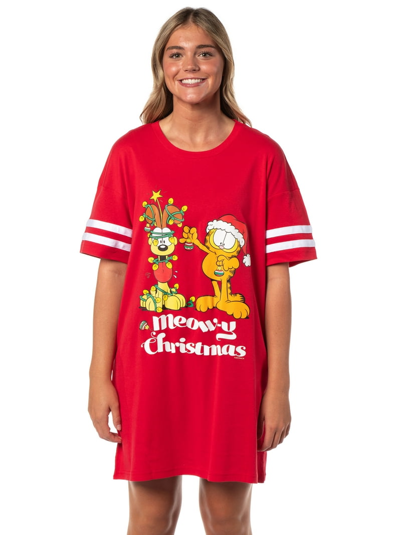 Garfield Comic Women's Meow-y Christmas Nightgown Pajama Shirt