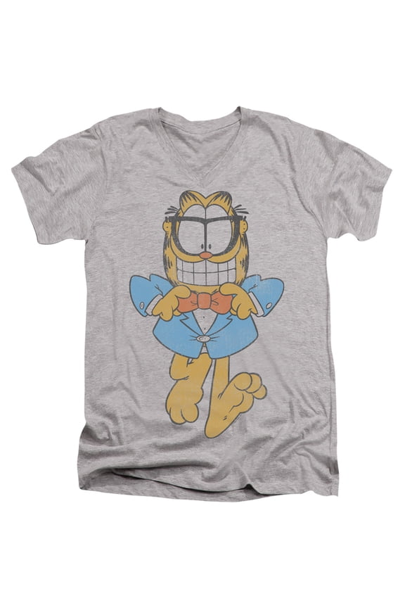 Dapper Cat Unisex Adult V-Neck T Shirt,Athletic Heather, Medium