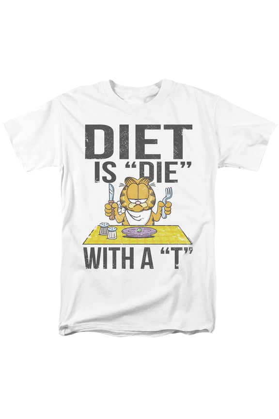 Garfield - Diet Is Die With A T - Adult Unisex Short Sleeve T-Shirt - White