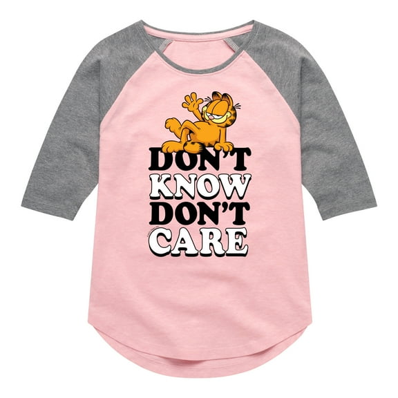 Garfield - Don't Know Don't Care - Toddler And Youth Girls Raglan Graphic T-Shirt