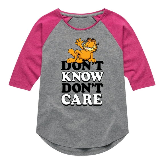 Garfield - Don't Know Don't Care - Toddler And Youth Girls Raglan Graphic T-Shirt
