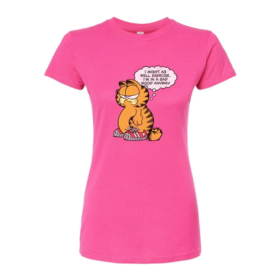 Garfield - Exercise Bad Mood Thought Bubble - Juniors Fitted Graphic T-Shirt
