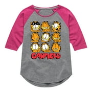 GARFIELD - Faces Grid - Toddler And Youth Girls Raglan Graphic T-Shirt