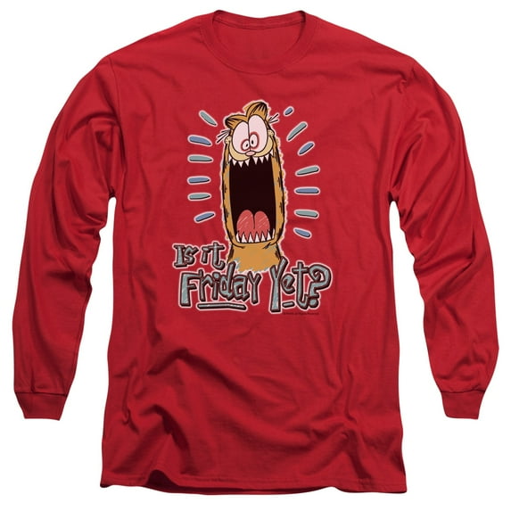 Garfield Friday Long Sleeve Adult 18/1 T-Shirt Red