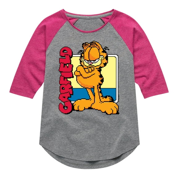 Garfield - Garf Pixel Square - Toddler & Youth Girls Raglan Graphic T-Shirt