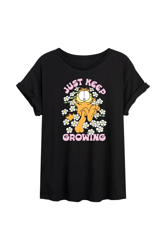 - Garfield Flowers Keep Growing - Women's Oversized Graphic T-Shirt