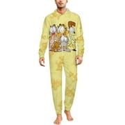 TKBIIUDS Garfield Garfield Men's Hooded Jumpsuit - Zip Up One Piece Pajamas Soft Cozy Winter Warm Plush Loungewear