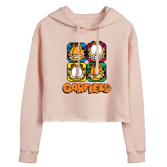 Garfield - Garfield Pixel Faces - Juniors Cropped Pullover Hoodie