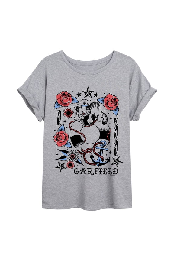 - Garfield Tattoo Flash - Women's Oversized Graphic T-Shirt