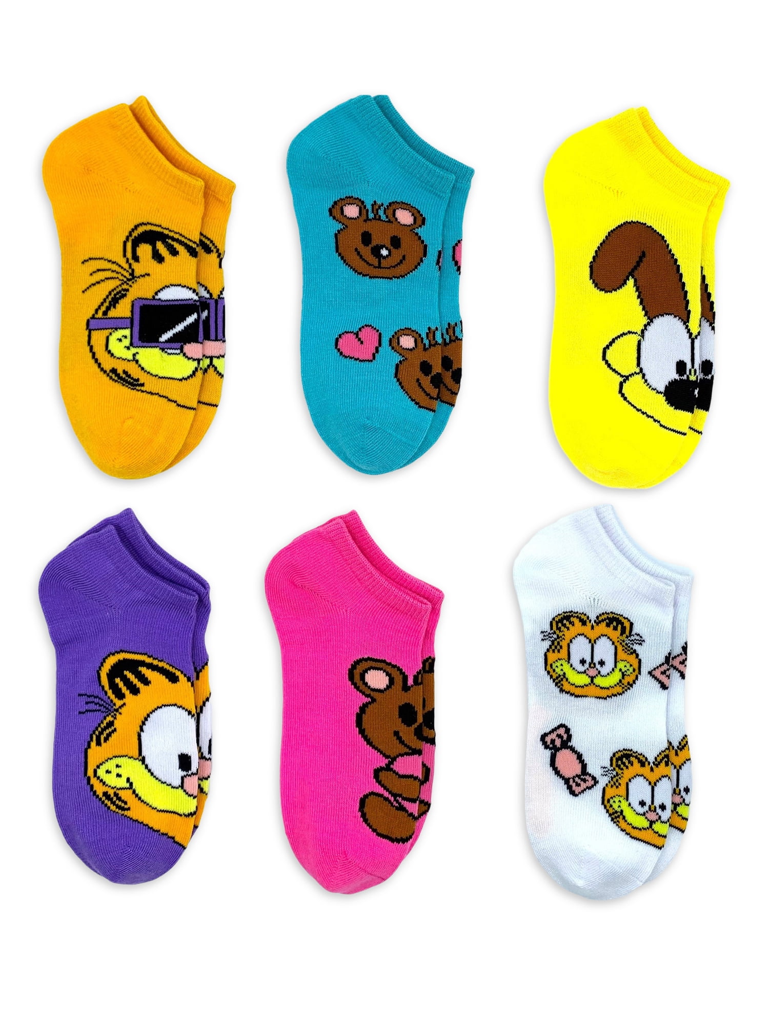 Garfield Socks 6-Pack For Kids Size 7-10 (Ages 4-6) - Includes Stickers, Official Licensed Apparel