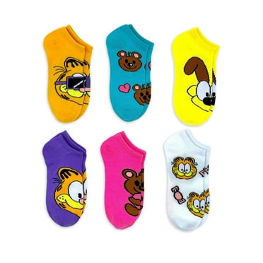 Garfield, Girls No-Show Socks, 6-Pack, Sizes S-L