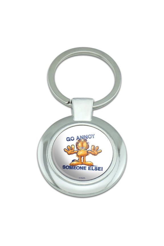 Garfield Go Annoy Someone Else Keychain Classy Round Chrome Plated Metal