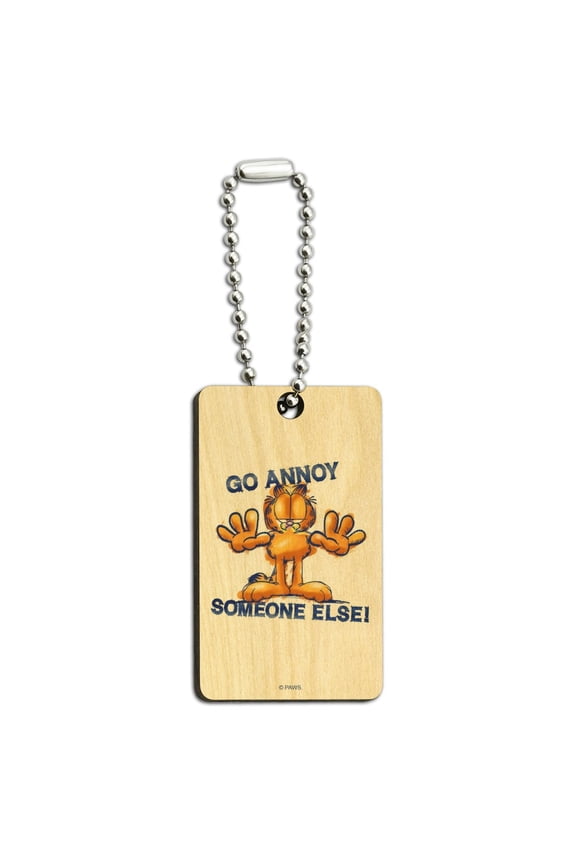 Garfield Go Annoy Someone Else Wood Wooden Rectangle Keychain Key Ring