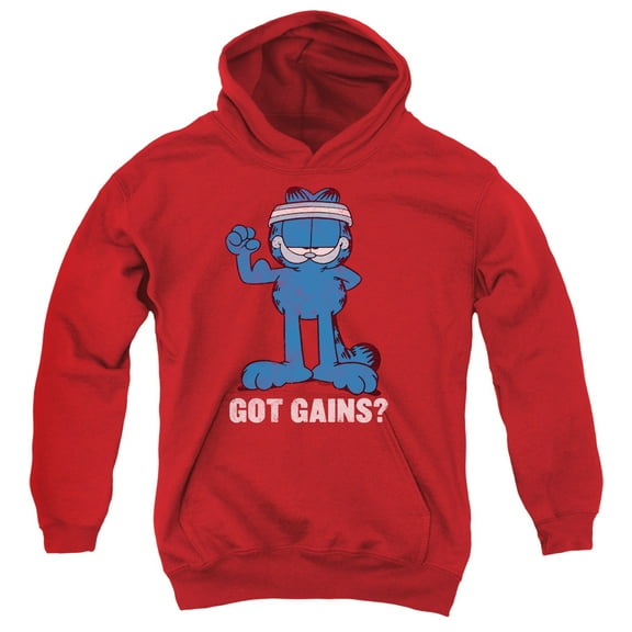 Garfield - Got Gains - Youth Hooded Sweatshirt - Large