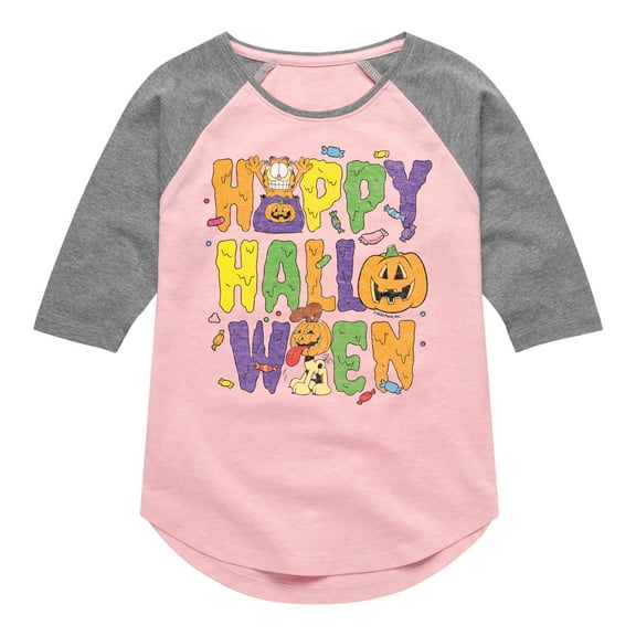 Garfield - Happy Halloween - Toddler And Youth Girls Raglan Graphic T-Shirt