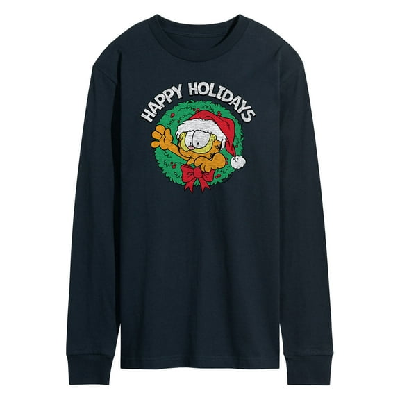 Garfield - Happy Holidays Wreath Long Sleeve Graphic T-Shirt