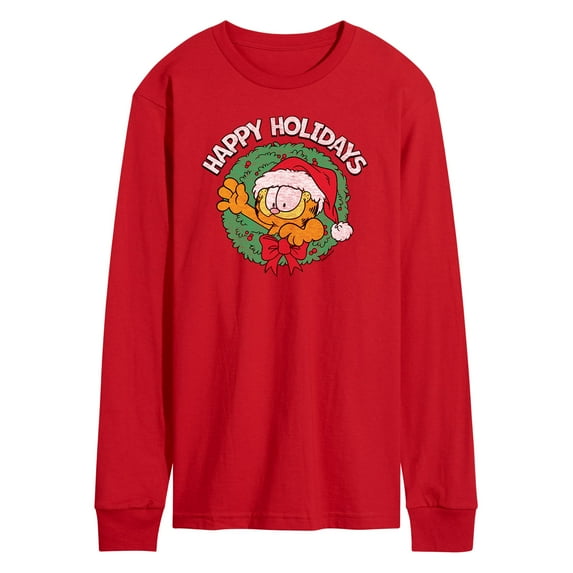 Garfield - Happy Holidays Wreath - Adult Long Sleeve Tee