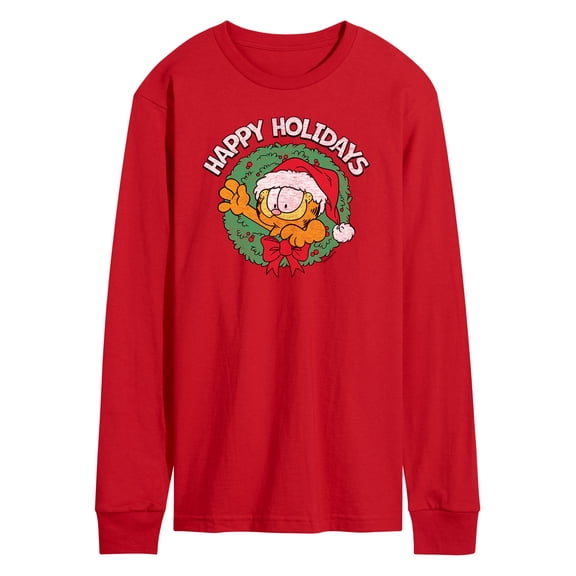 Garfield - Happy Holidays Wreath - Adult Long Sleeve Tee