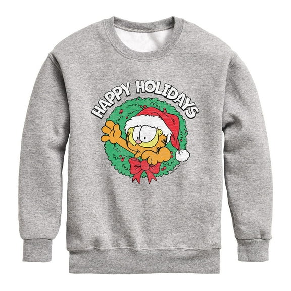 Garfield - Happy Holidays Wreath - Toddler And Youth Crewneck Fleece Sweatshirt