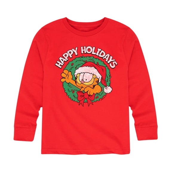 Garfield - Happy Holidays Wreath - Toddler And Youth Long Sleeve Graphic T-Shirt