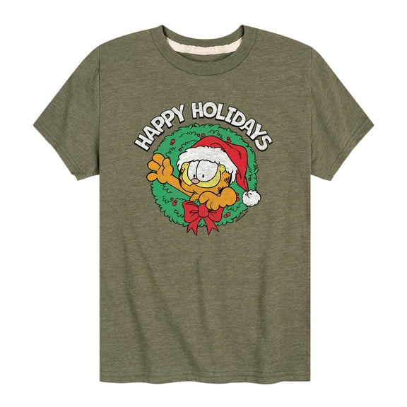 Garfield - Happy Holidays Wreath - Toddler And Youth Short Sleeve Graphic T-Shirt