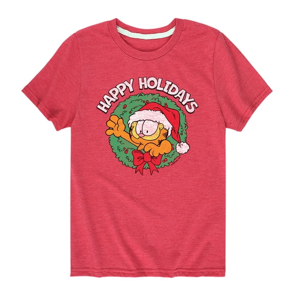 Garfield - Happy Holidays Wreath - Toddler And Youth Short Sleeve Graphic T-Shirt