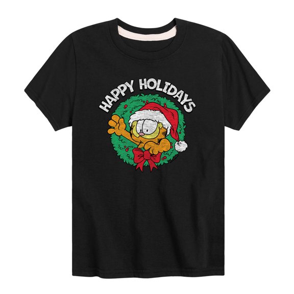 Garfield - Happy Holidays Wreath - Toddler And Youth Short Sleeve Graphic T-Shirt