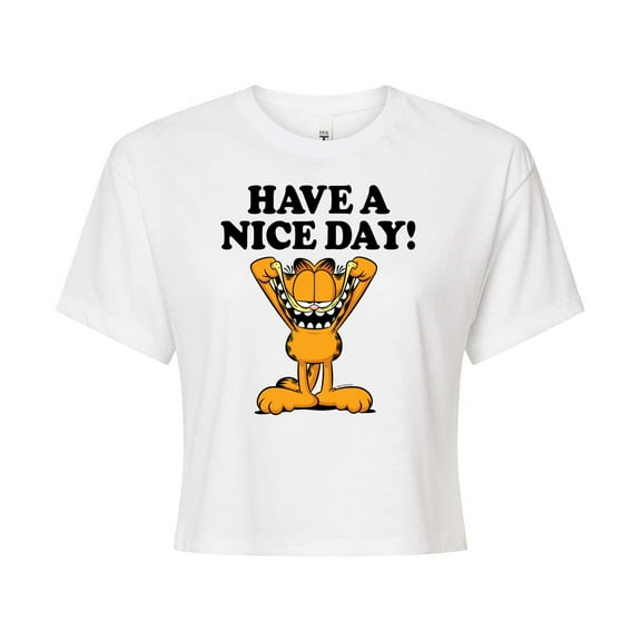 Garfield - Have A Nice Day - Juniors Cropped Cotton Blend T-Shirt