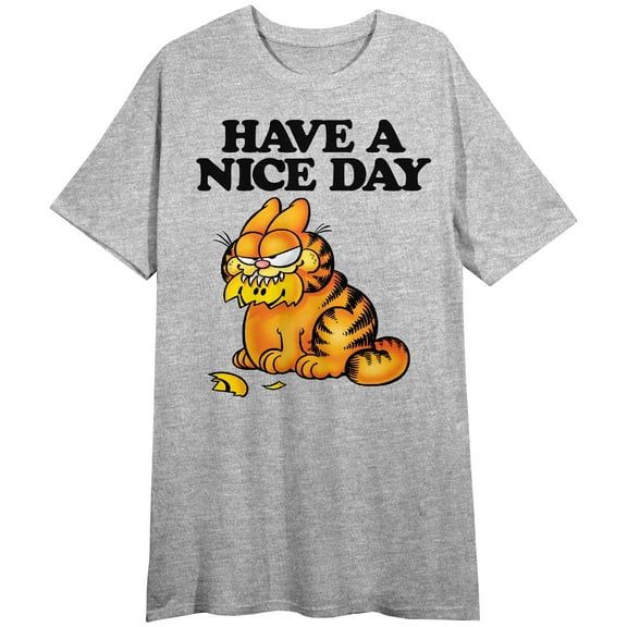 Garfield Have a Nice Day Women's Heather Gray Short Sleeve Crew Neck Sleep Shirt -XL