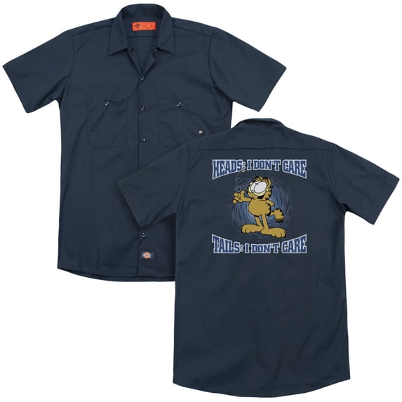 Garfield Heads Or Tails (Back Print) Adult Work Shirt Navy