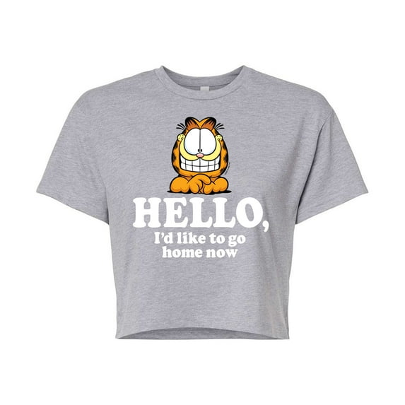 Garfield - Hello Go Home Now - Juniors Cropped Cotton Blend T-Shirt