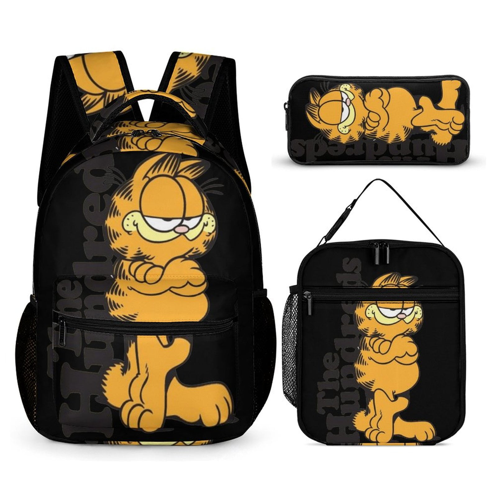 JHBSKY Garfield High Quality 3 Piece Backpacks Lunch Bag Pencil Case Portable Meal Bag Stationery Bag Set Unisex Back to Sch-ool Gifts