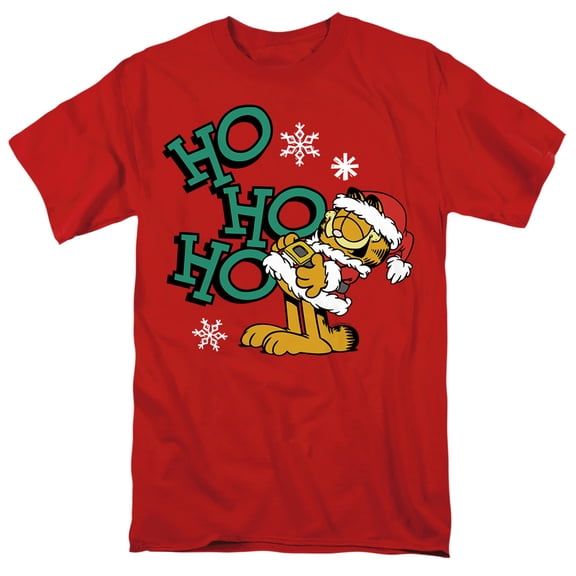 Garfield Ho Ho Ho Christmas Unisex Adult T Shirt, Red, Large