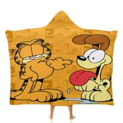 TKBIIUDS Garfield Hooded Blanket Poncho, Wearable Hooded Blanket Cozy Soft Warm Plush Fleece Blanket for Adult Women Men