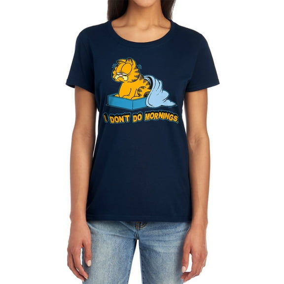 Garfield I Dont Do Mornings Women's T Shirt (Small) Navy