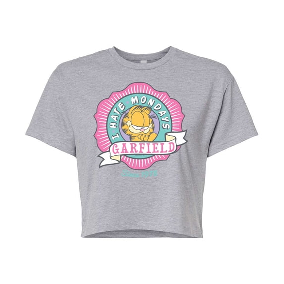 Garfield - I Hate Mondays Badge - Juniors Cropped Cotton Blend T-Shirt