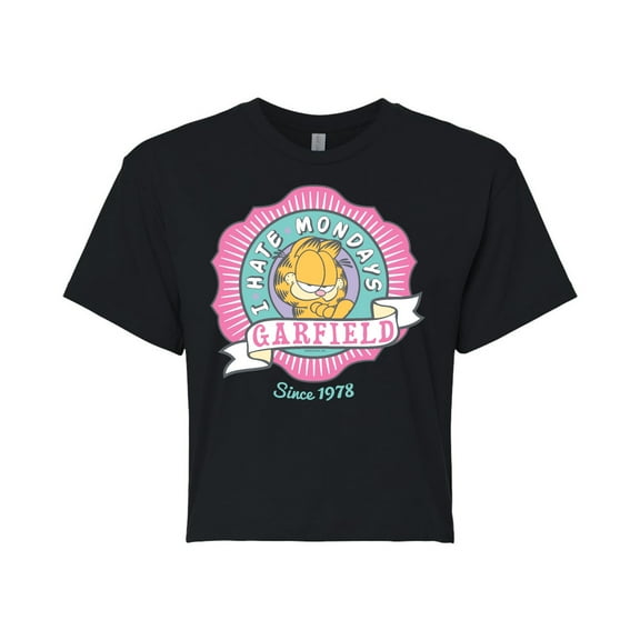 Garfield - I Hate Mondays Badge - Juniors Cropped Cotton Blend T-Shirt